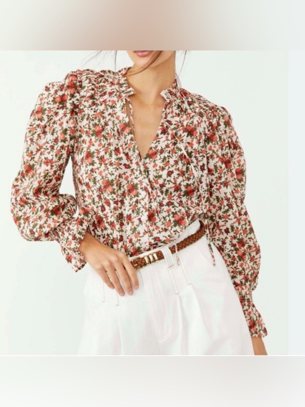 Free People Meant to Be Rosebud Floral Puff-Sleeve Blouse